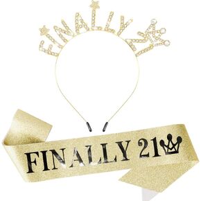 Canitor 21st Birthday Crown Tiara and Sash with Pin 21st Birthday Party Decorations Happy 21 Birthday Gifts for Her Women