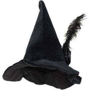 Black Velvet Witch Hat with Attached Rose and Feather