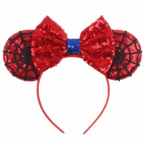 YOWOCAL Halloween Mouse Ear Headband,Red Sequin Bow Mouse Ear Spider Web Hair Hoop Hair Accessories Headwear for Women Girls Halloween Party Cosplay Decoration