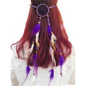 Campsis Indian Peacock Feather Headbands Boho Princess Head Chain Bule Adjust Headdress Handmade Rope Hair Accessories for Women and Girls (B)