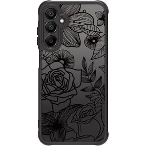 Cute Case Compatible with Samsung Galaxy S24 Plus Case, Aesthetic Black Line Art Floral Rose Pattern Print, Slim Fit PC and TPU Full Protection Shockproof Cases Cover Skin for Girls Women