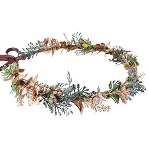 Gold Green Flower Crown - Forest Fury Crown Fairy Floral Heverpiece Bohemian Floral Crowns for Girls Women Birthday Wedder Carnival Cosplay Photo Photo Props