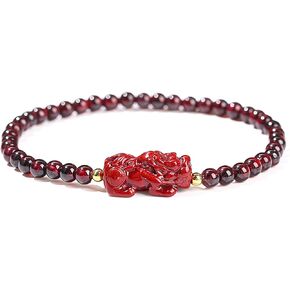 Q&D&S Feng Shui Garnet Stone Pixiu Bracelet For Women, Lucky Stretch Beaded Gift Jewelry,Feng Shui Bracelet for Wealth and Good Luck Money Amulet