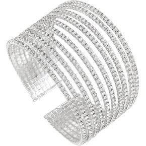 Bling Multi-layer Chunky Wide Hollow Crystal Bangle Rhinestone Cuff Bracelet for Women Formal Party Prom Wedding