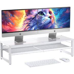 2-Tier Computer Monitor Stand with Drawer and 2 Pen Holders, Desk Organizers and Accessories for Office Supplies Decor, Computer Monitor Desk Accessories Workspace Desktop Organizer, Black