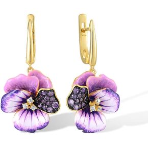 Santuzza Sterling Silver Gemstone Enamel Flower Earrings