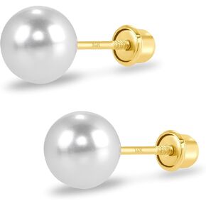14k Gold Pearl Stud Earrings for Women (3mm-6mm Diameter) - Freshwater Pearl, Real Solid 14k Gold, Secure Screw Back Design