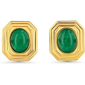 Dainty Square Rectangular Textured Chamfered Green Gold Jade Natural Gemstone Statement Earrings for Women by SNGIA, Small Vintage Button Bold Handmade Natural Retro Trendy Bohemian Jewelry Gifts, Unique Baroque Stone Summer Beach Fashion Stud Earrings Ac