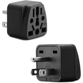 2 Pack UK/EU/AU/CN to US Travel Plug Adapter,Grounded 3 Prong USA Wall Plug,US Travel Adaptor and Converter, Black