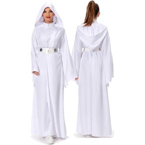 Women Princess Cosplay Costume White Dress Hooded Long Robe Classic Deluxe Suit