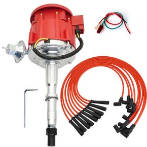 6512R HEI Ignition Distributor + RED Plug Wires Compatible with AMC/Jeep 1967-1990 290 304 360 390 401