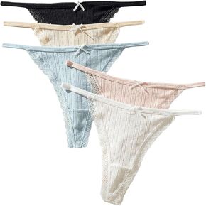 SweatyRocks Women's 5 Pack Plus Size Thongs Bow Low Rise Lace G String Thongs Underwear