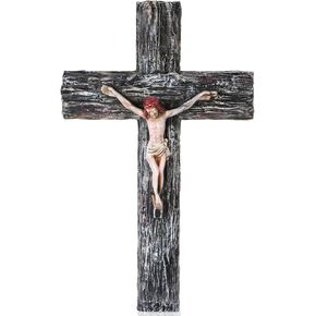 NCPLYGOU Rustic Wall Cross Decorative Layered Wood Like Resin Wall Cross With Golden iron nail,Home Wall Decor