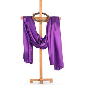 Easter Decorations, Include 58'' Extra Large Wood Cross Jesus Crown of Thorns and Satin Purple Fabric Easter Charmeuse He is Risen Easter Ornaments for Home Indoor Outdoor Decor