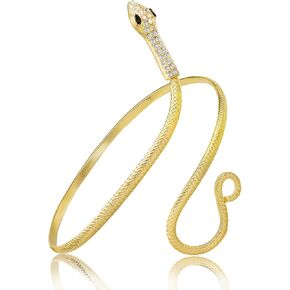 RechicGu Gold Crystal Swirl Snake Arm Cuff Armlet Armband Bangle Bracelet Sparkly Rhinestone Chic Egypt Queen Cleopatra Costome