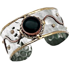 Anju Black Onyx Cuff Bracelet for Women, Stainless Steel, Brass and Copper