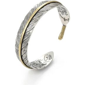 Yocoyee Vintage Feather Cuff Bracelet Lucky Hoop Feather Copper Bangle Simple Retro Adjustable Bracelet Jewelry for Men and Women