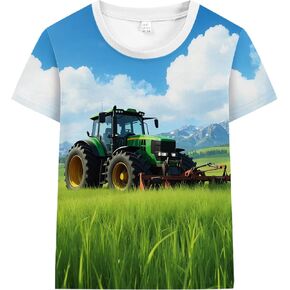 Boys T-Shirt 3D Graphic Tee Shirt Kids Monster Truck Tractor Game Cool Funny Print Summer Tops for 3-9 Years