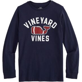 vineyard vines Boys' Textured Football Character Whale Long-Sleeve Tee