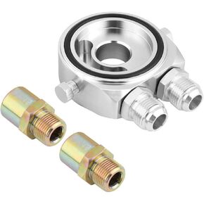 Unifizz Oil Cooler Kit, M20 x 1.5 Universal Aluminum Alloy Oil Filter Cooler Sandwich Plate Adapter 1/8 NPT Oil Cooler Kit (Silver)