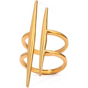 Fashion Bar Open Wrap Statement Ring for Women Gold Plated Minimalist Layered Wide Adjustable Finger Rings Comfort Fit Dainty Stainless Steel Jewelry Gift for Holiday Wedding