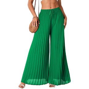 OPOIPIN Women's Chiffon Wide Leg Pleated Pants High Waist Flowy Loose Casual Long Trousers