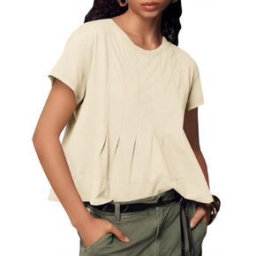 Tankaneo Womens Babydoll Tops Short Sleeve Peplum Pleated Summer T-Shirts Casual Loose Fit Flowy Tshirts 2025