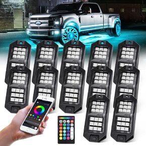 8 Pods RGB Rock Lights for Trucks,Multi Chasing Color App/Remote Control Led Rock Lights with Music Mode Underglow Kits for Cars Jeep UTV SUV ATV