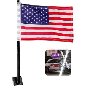 علم السيارة الأمريكي مع ضوء LED ، 9.6 "× 13" علم نوافذ سيارات الولايات المتحدة الأمريكية ، ومكثفات قابلة للفصل سارية المضيئة مع سدادة سجائر 12 فولت ، وعلم سيارة قابل للتعديل مع عمود العلم لمعظم نافذة السيارة (اللون الأزرق الأبيض)