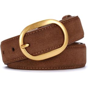 Valleycomfy Womens Leather Suede Waist Belt for Casual Dress Jeans Ladies with Gold Buckle