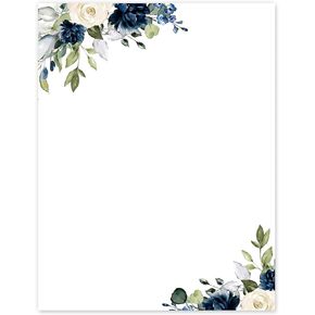 AnyDesign 60 Sheets Blue Tiles Lemon Stationery Letterhead Paper Watercolor Summer Lemon Letter Paper Writing Paper Notes Greeting Paper for Invitation Office Printing, 8.5 x 11 Inch