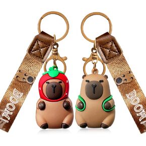 2 Pack Capybara Keychain - Cute Animal Key Ring with Metal Hook, Durable Carabiner Keychains for Women Men, Kawaii Backpack Charm Gift for Capybara Lovers