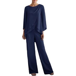 Zongqiven Women's Chiffon 2 PCS أم Bride Pant تناسب قمم تنحنح غير متناظرة وملابس حفل زفاف