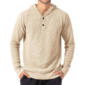 Runcati Mens Hoodies Pullover Waffle Knit Sweater Long Sleeve Lightweight Hooded Sweatshirt