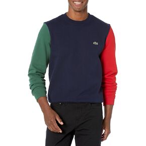 Lacoste Men's LS Colorblock Crewneck مع شارة على الصدر الأيسر