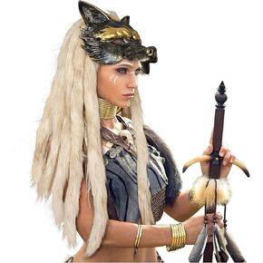 L'VOW Viking Fur Wolf Mask Werewolf Cosplay Barbarian Accessory for Women Men Halloween LARP