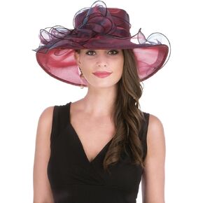 Lucky Leaf Organza Derby Church Hats for Women Bridal Wedding Tea Party Hat(Gradual Burgundy)