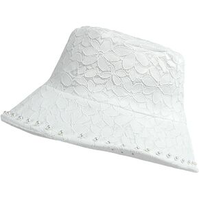 Daisy Lace Bucket Hat for Women Elegant Peal Sun Hats French Wide Brim Beach Hat Stylish UV Protection Fishing Hats Travel