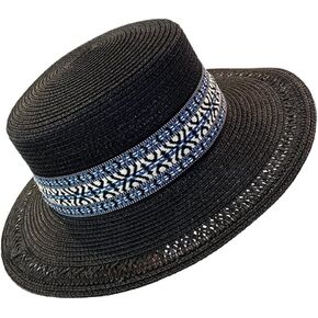 UPF50+ Womens Multicolor نمط منسوج قصير Brim Fedora Straw Hat Bohemian Style Summer Beach Hat