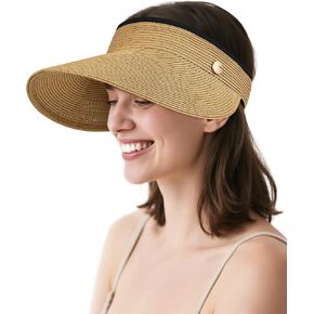 Sun Visor Hat for Women,Wide Brim Beach Hat UV Protection, Packable Straw Sun Visor Hat for Vacation,Summer