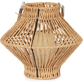 Alpine Corporation LAN420HH-BG-TM Hanging Lantern مع شمعة LED و Timer ، Boho Home Decor ، 9 "H ، Beige
