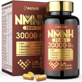 19 in 1 NMNH (Dihydronicotinamide Mononucleotide) 1000mg Per Serving, NAD Supplement Boost NAD+, NAD Resveratrol Supplement with Quercetin, Berberine for Healthy Aging, Energy, 90 Capsule