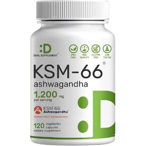 KSM 66 Ashwagandha 1,200mg with Black Pepper, 120 Veggie Capsules – Extra Strength Root Extract – High Absorption – Adaptogenic Supplements for Relaxation, Energy, & Brain Health – Non-GMO