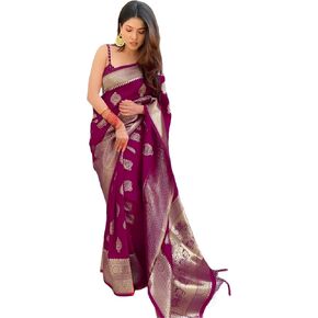 Fab Banarasi kanjivaram Sarees for Women's Indian Saree Fancy Wedding saree Party Wear sari & Blouse Piece (Wine), Red1