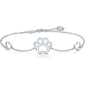 Amoraime 925 Sterling Silver Bracelet Dog Cat Paw Print of Love Heart Charm أساور ربط قابلة للتعديل للنساء لمحبي الحيوانات الأليفة