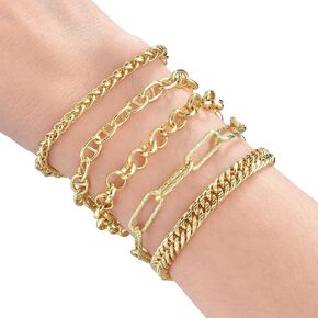 14K Gold Bracelets for Women, Fashionable and Beautiful, Stackable, Women's Bracelet Idea Gift (Golden Style B -5Pcs)