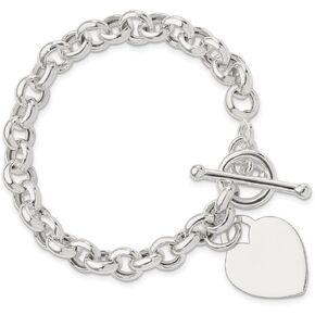 925 Sterling Silver Engraveable Heart Toggle Bracelet 7.5"
