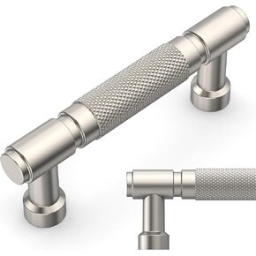 Amerdeco 10 Pack Brushed Satin Nickel knurled Cabinet Pulls 3.75 Inch(96mm) Hole Center Drawer Pulls Cabinet Hardware Kitchen Cabinet Handles for Bathroom ZH0072