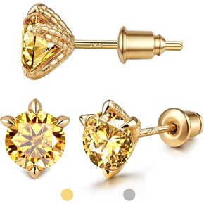 ترصيع أقراط Moissanite: 18 ألفًا من الذهب الأصفر الأبيض المطلي 925 Sterling Silver Earrings Hypoallergenic Dragon Claw Stud for Women Men Yellow D Color VVS1 Clarity 2Ct