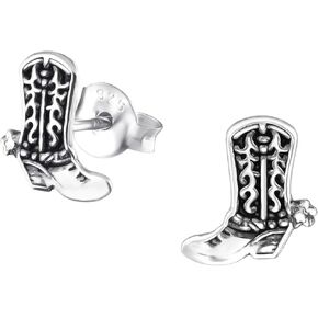 925 Sterling Silver Cowboy Boot Stud Earrings, Sold as a Pair
